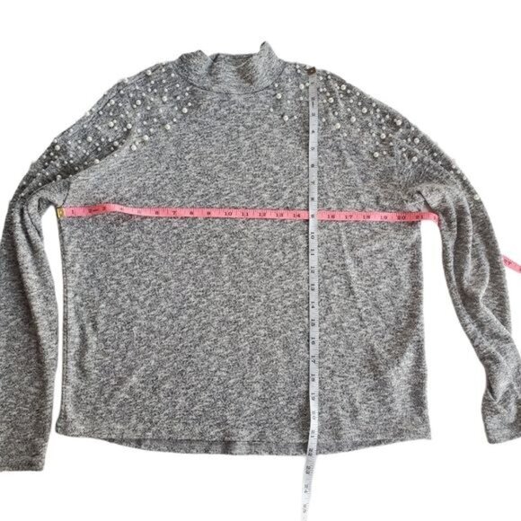 H&M Womens Sweater SZ XS Pearls Long Sleeves Gray Mockneck Lightweight Trendy‎ - Picture 5 of 11
